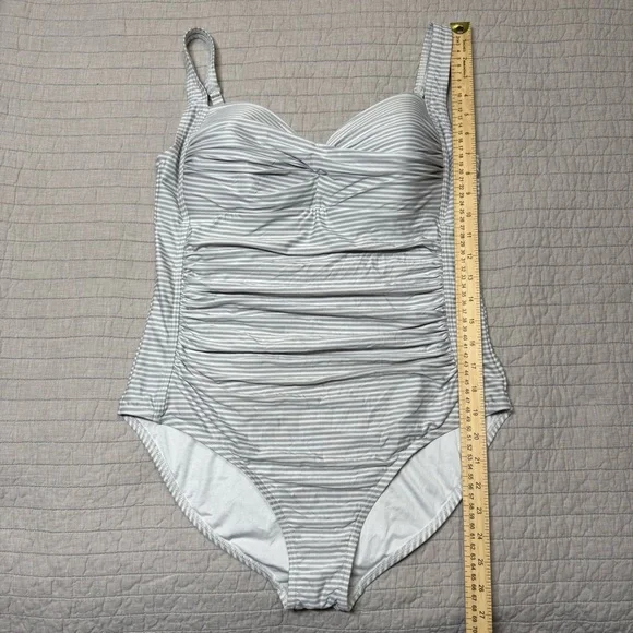 Nip Tuck Swim Gray & White Striped One-piece Swimsuit Size 12 - Picture 5 of 11
